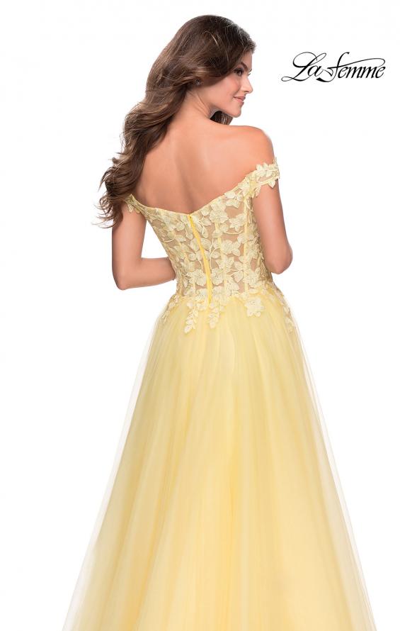 Picture of: Off the Shoulder Tulle Gown with Sheer Floral Bodice in Pale Yellow, Style: 28598, Detail Picture 5