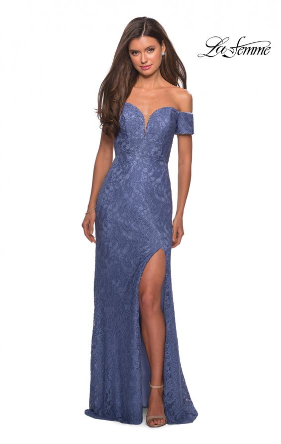Picture of: Off The Shoulder Long Stretch Lace Prom Dress in Periwinkle, Style: 26998, Detail Picture 3