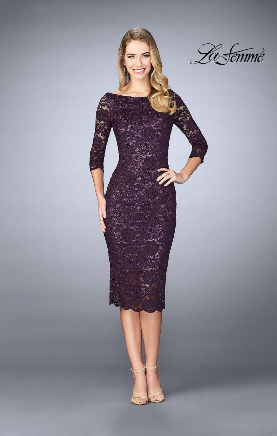 Picture of: Mid-Length Dress with Sleeves and Closed Back in Plum, Style: 24875, Detail Picture 1