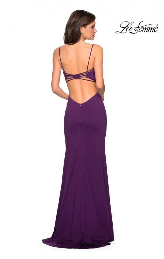 Picture of: Form Fitting Long Dress with Cut Outs and Strappy Back in Plum, Style: 27516, Detail Picture 8