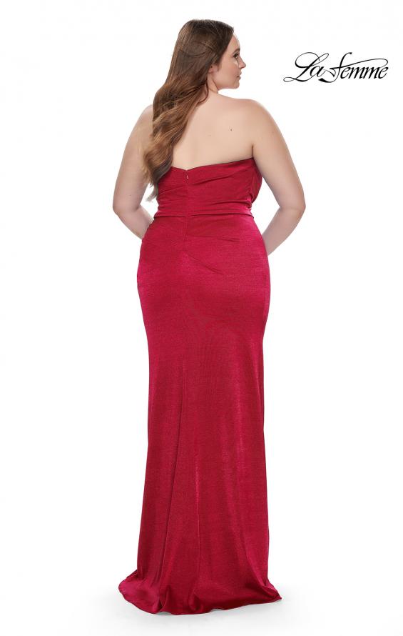 Picture of: Strapless Ruched Stretch Satin Plus Size Dress in Red, Style: 32157, Detail Picture 10