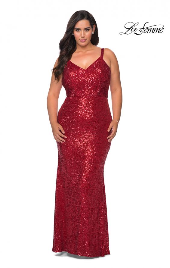 Picture of: Sequined Curvy Prom Dress with Criss Cross Back in Red, Style: 29037, Back Picture