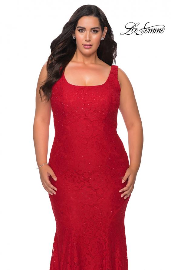 Picture of: Stretch Lace Plus Size Prom Gown with Beading in Red, Style: 28948, Detail Picture 1
