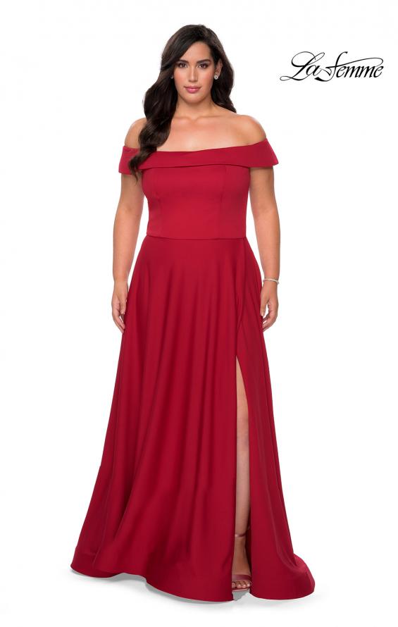 Picture of: Off The Shoulder Plus Size Dress with Leg Slit in Red, Style: 29007, Detail Picture 2
