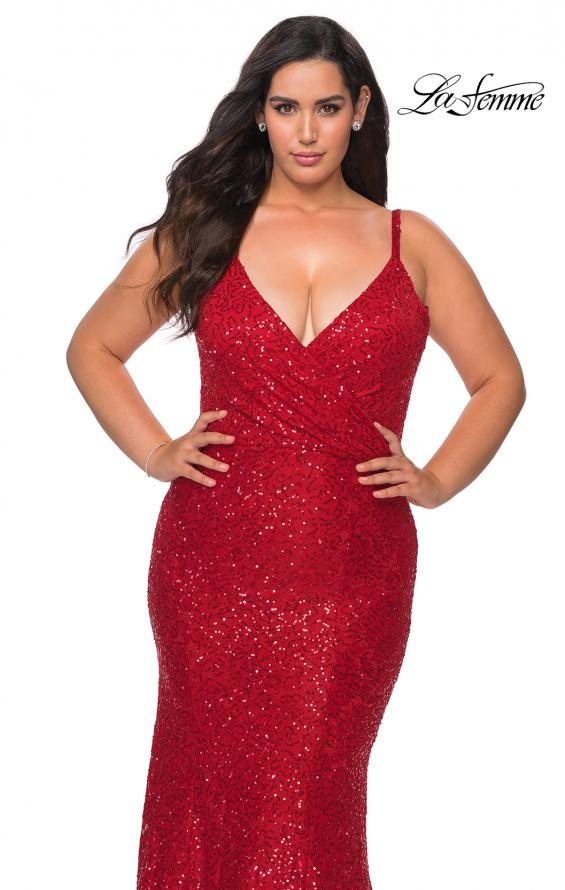 Picture of: Sequin Curvy Prom Dress with Cut Out Open Back in Red, Style: 29063, Detail Picture 2