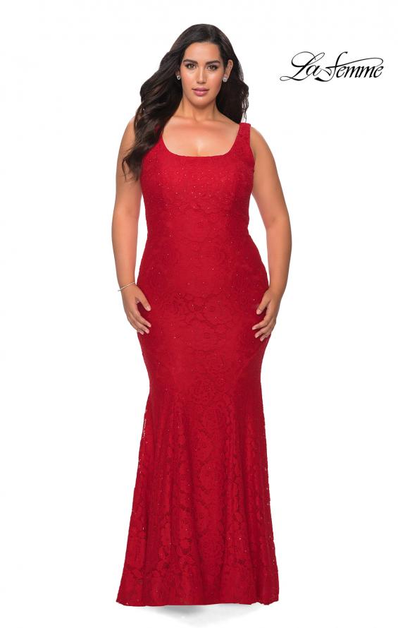 Picture of: Stretch Lace Plus Size Prom Gown with Beading in Red, Style: 28948, Detail Picture 4