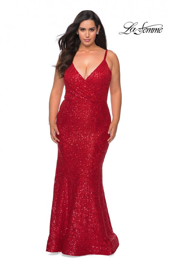 Picture of: Sequin Curvy Prom Dress with Cut Out Open Back in Red, Style: 29063, Detail Picture 5