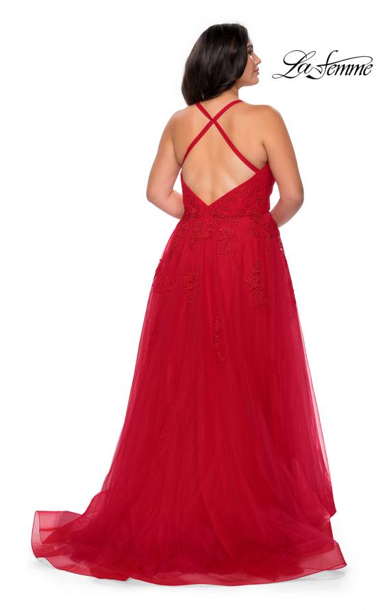 Picture of: Plus Size A-line Tulle Prom Dress with Floral Detailing in Red, Style: 29021, Detail Picture 6