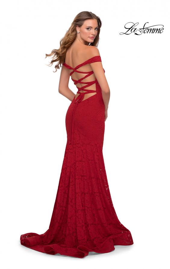 Picture of: Long Off the Shoulder Prom Dress with Lace Up Back in Red, Style: 28545, Main Picture