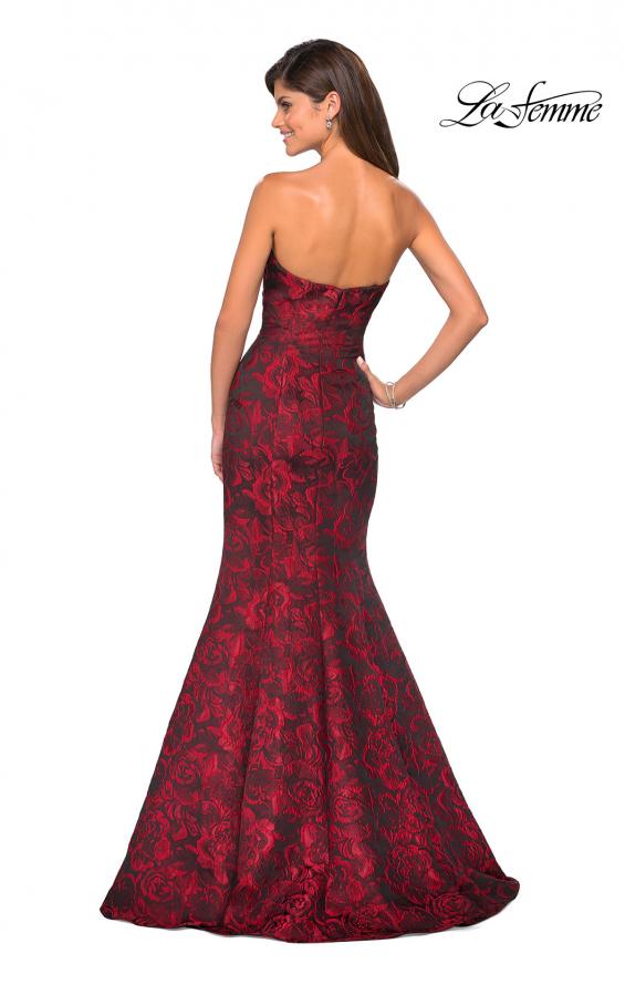 Picture of: Long Floral Jacquard Strapless Prom Dress in Red, Style: 27149, Back Picture