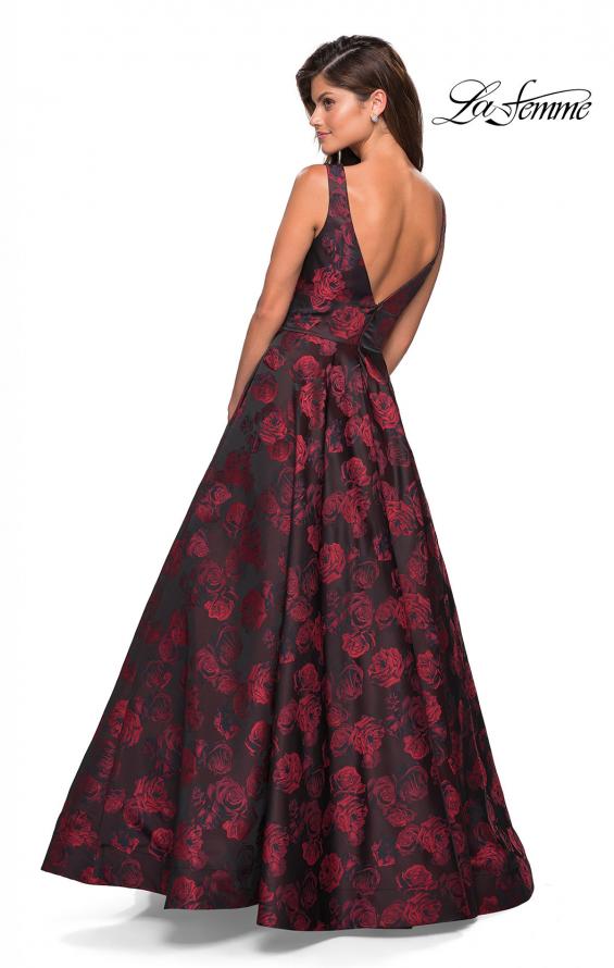 Picture of: Floral A Line Ball Gown with V Back and Pockets in Red, Style: 27298, Back Picture