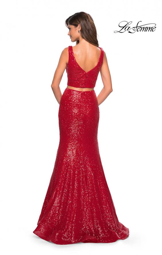 Picture of: Fully sequin Two Piece Floor Length Prom Gown in Red, Style: 27590, Back Picture