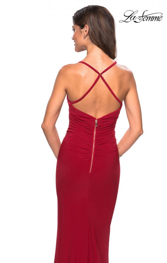 Picture of: Form Fitting Jersey Prom Dress with Criss Cross Back in Red, Style: 27622, Back Picture