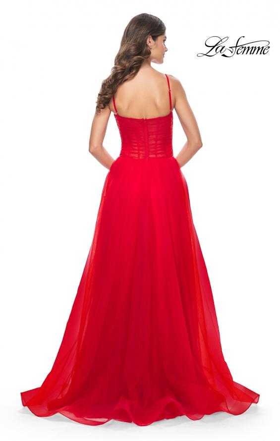 Picture of: A-line Square Neck Tulle Ballgown with Illusion Waist in Red, Style: 32017, Back Picture