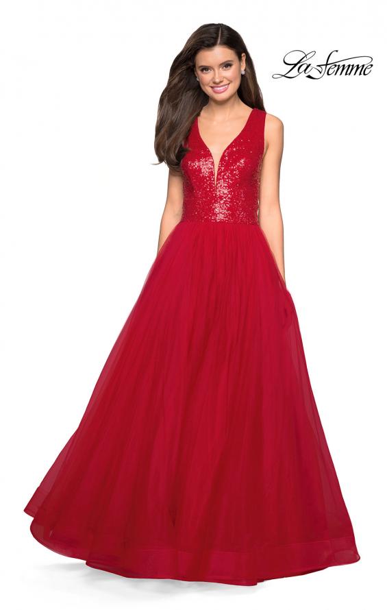 Picture of: sequin Bust A Line Prom Gown with Pockets in Red, Style: 27336, Detail Picture 1