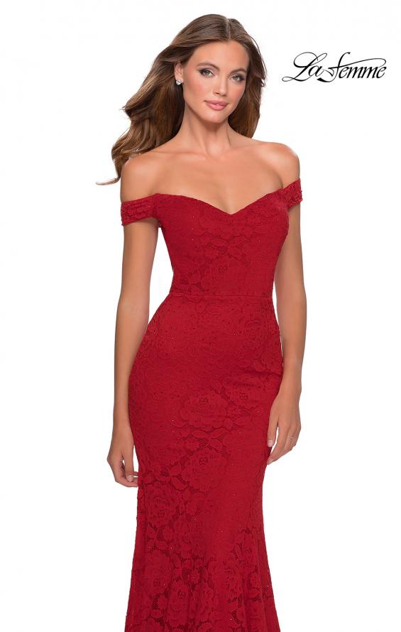 Picture of: Long Off the Shoulder Prom Dress with Lace Up Back in Red, Style: 28545, Detail Picture 1