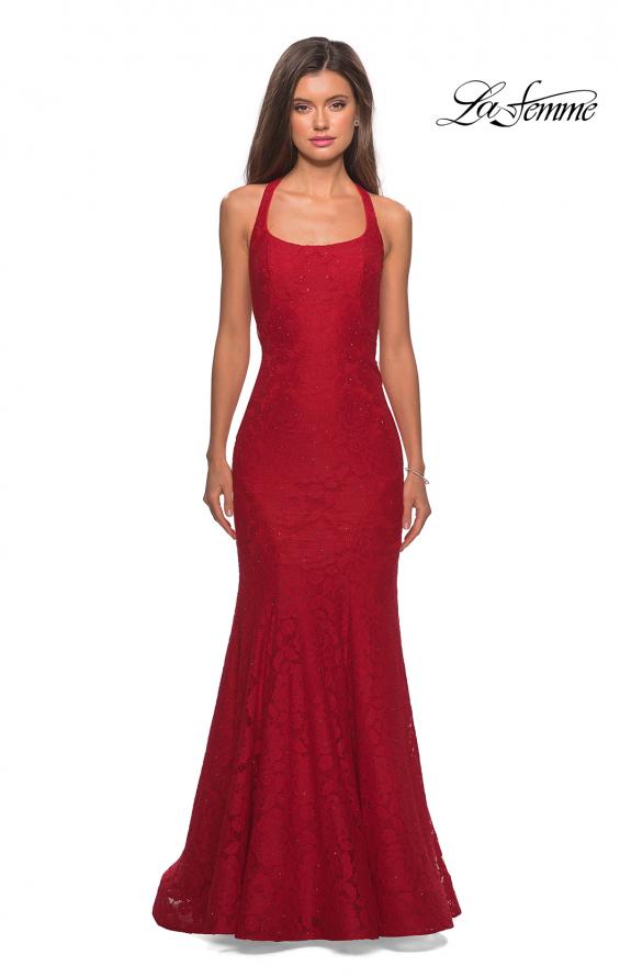 Picture of: Stretch Lace Mermaid Prom Dress with Cut Out Back in Red, Style: 27484, Detail Picture 2