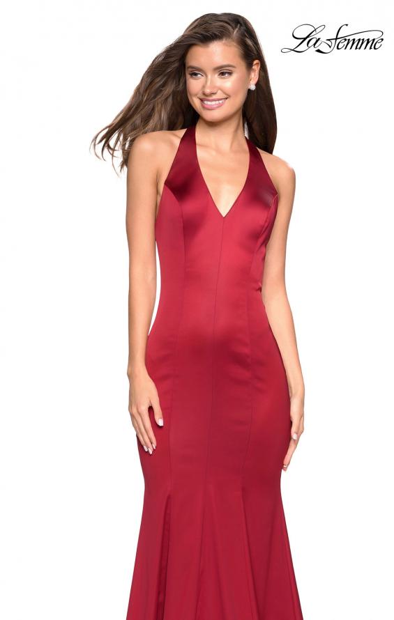 Picture of: Form Fitting Halter Satin Dress with Open Back in Red, Style: 27653, Detail Picture 2