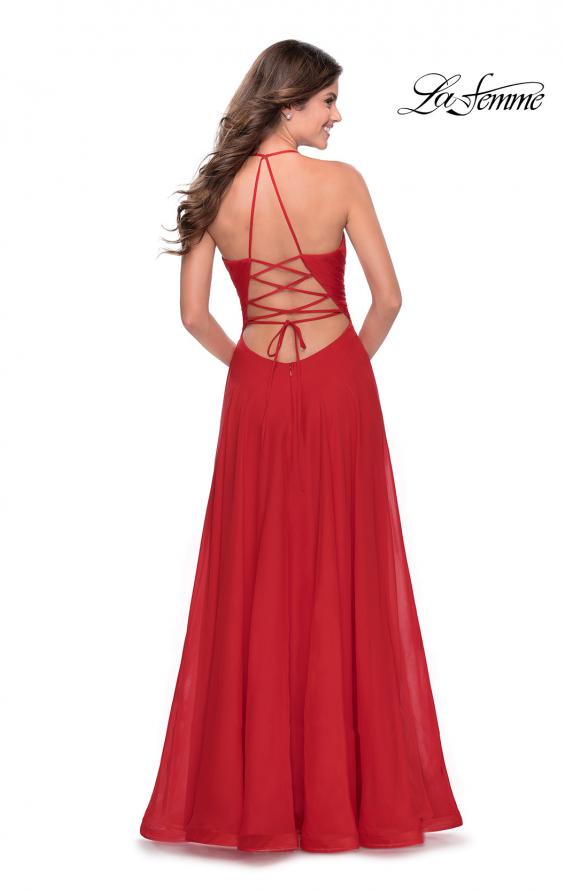 Picture of: Long Chiffon Prom Dress with Unique Lace Up Back in Red, Style: 28522, Detail Picture 2
