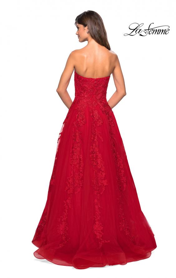 Picture of: Strapless Tulle Prom Dress with Lace Appliques in Red, Style: 27269, Detail Picture 3