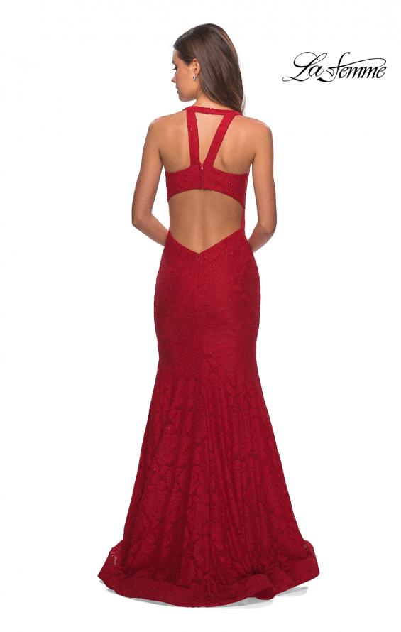 Picture of: Stretch Lace Mermaid Prom Dress with Cut Out Back in Red, Style: 27484, Detail Picture 3