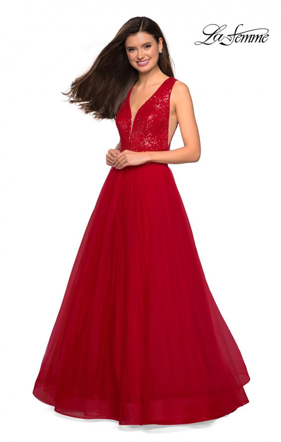 Picture of: sequin Bust A Line Prom Gown with Pockets in Red, Style: 27336, Detail Picture 4