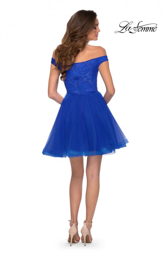 Picture of: Off The Shoulder Tulle Dress with Lace and Rhinestone Bodice in Royal Blue, Style: 29267, Detail Picture 4