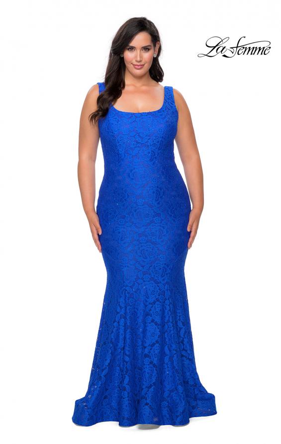 Picture of: Stretch Lace Plus Size Prom Gown with Beading in Royal Blue, Style: 28948, Main Picture