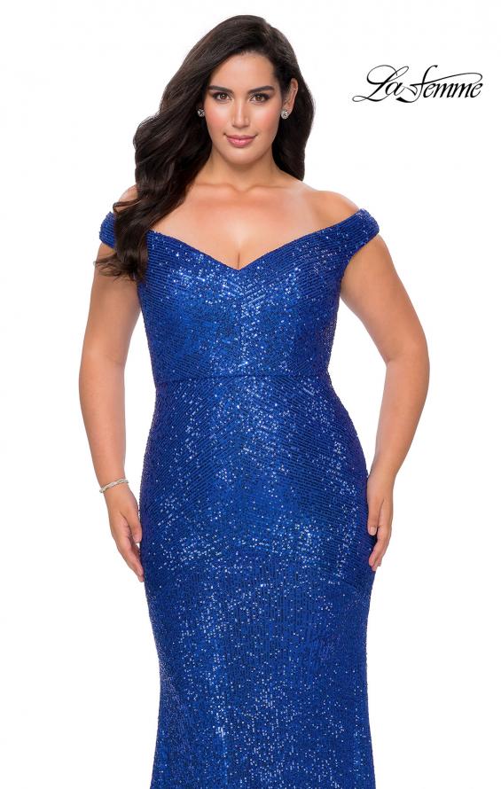 Picture of: Sequin Off The Shoulder Plus Size Prom Dress in Royal Blue, Style: 28949, Main Picture