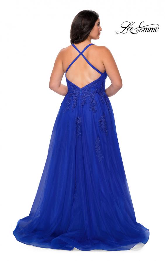 Picture of: Plus Size A-line Tulle Prom Dress with Floral Detailing in Royal Blue, Style: 29021, Back Picture