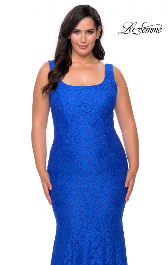 Picture of: Stretch Lace Plus Size Prom Gown with Beading in Royal Blue, Style: 28948