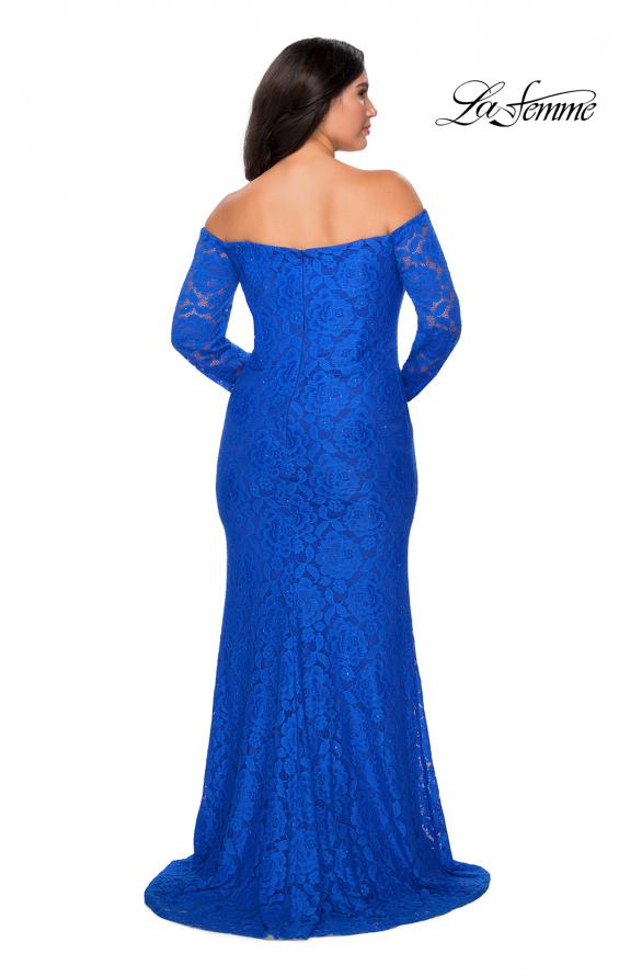 Picture of: Long Sleeve Off The Shoulder Lace Plus Size Dress in Royal Blue, Style: 28859, Detail Picture 4