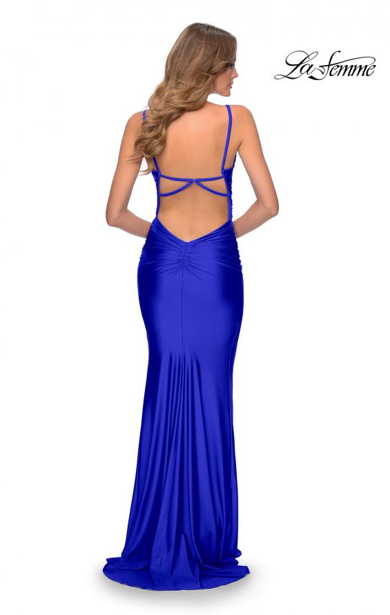 Picture of: Long Ruched Jersey Prom Dress with Thin Straps in Royal Blue, Style: 28398, Detail Picture 10