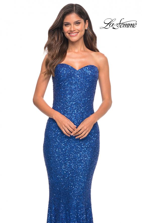 Picture of: Strapless Sweetheart Luxe Sequin Gown in Royal Blue, Detail Picture 10