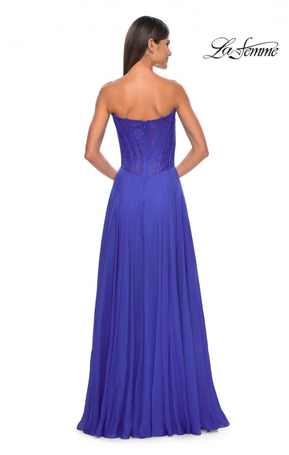 Picture of: Strapless Chiffon Prom Gown with Lace Illusion Bodice in Royal Blue, Style: 32311, Detail Picture 10