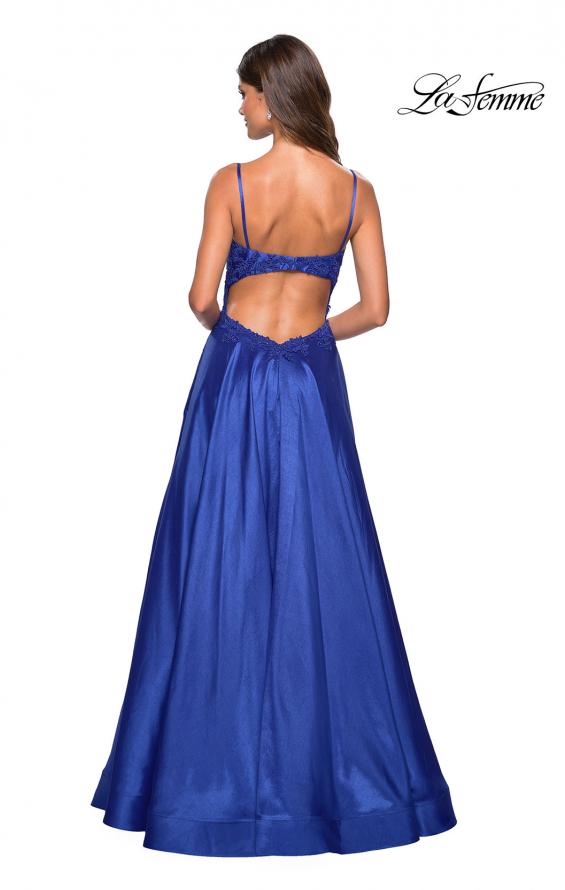 Picture of: Long Mikado Gown with Lace Bust and Open Back in Royal Blue, Style: 27222, Back Picture