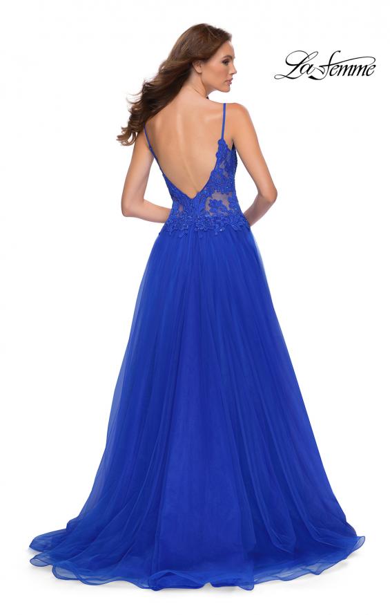 Picture of: Tulle A Line Gown with Lace Rhinestone Bodice in Royal Blue, Style 29686, Back Picture
