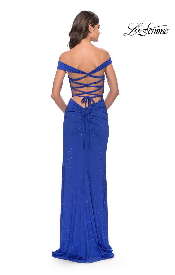 Picture of: Rhinestone Off the Shoulder Dress with Lace Up Back in Royal Blue, Style: 31276, Back Picture