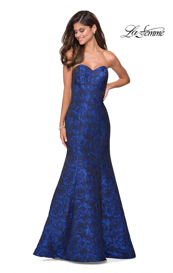 Picture of: Long Floral Jacquard Strapless Prom Dress in Royal Blue, Style: 27149, Detail Picture 1