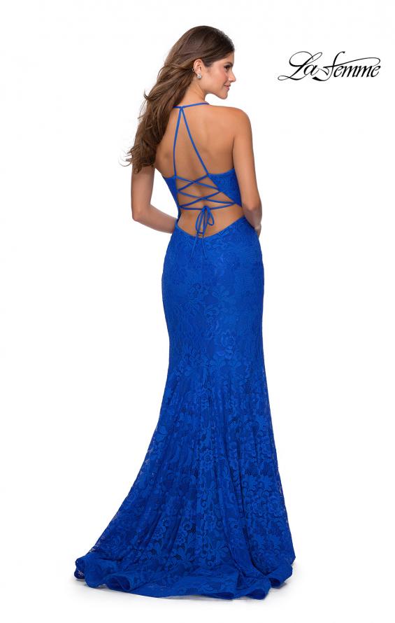 Picture of: Lace Prom Gown with Rhinestones and Tie Up Back in Royal Blue, Style: 28548, Detail Picture 1