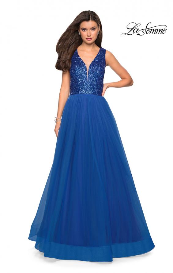 Picture of: sequin Bust A Line Prom Gown with Pockets in Royal Blue, Style: 27336, Detail Picture 2