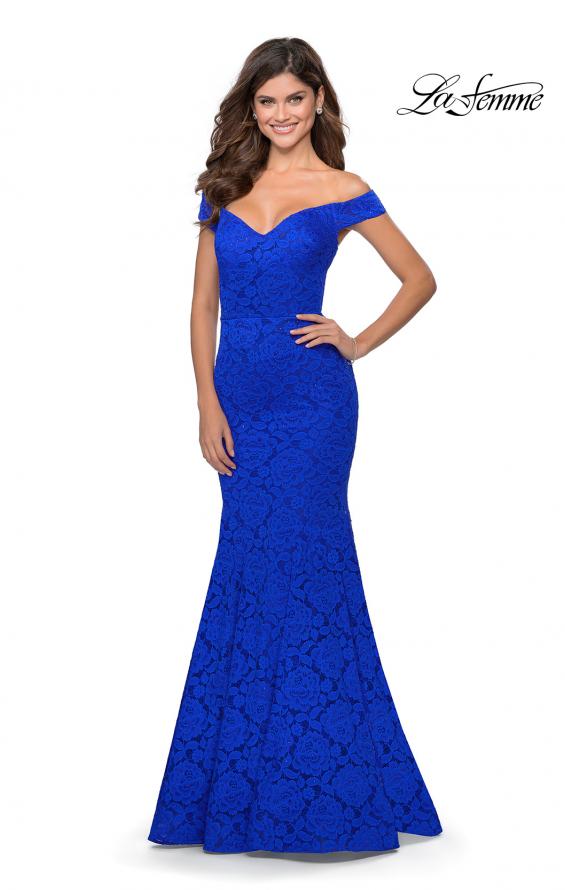Picture of: Long Off the Shoulder Prom Dress with Lace Up Back in Royal Blue, Style: 28545, Detail Picture 3