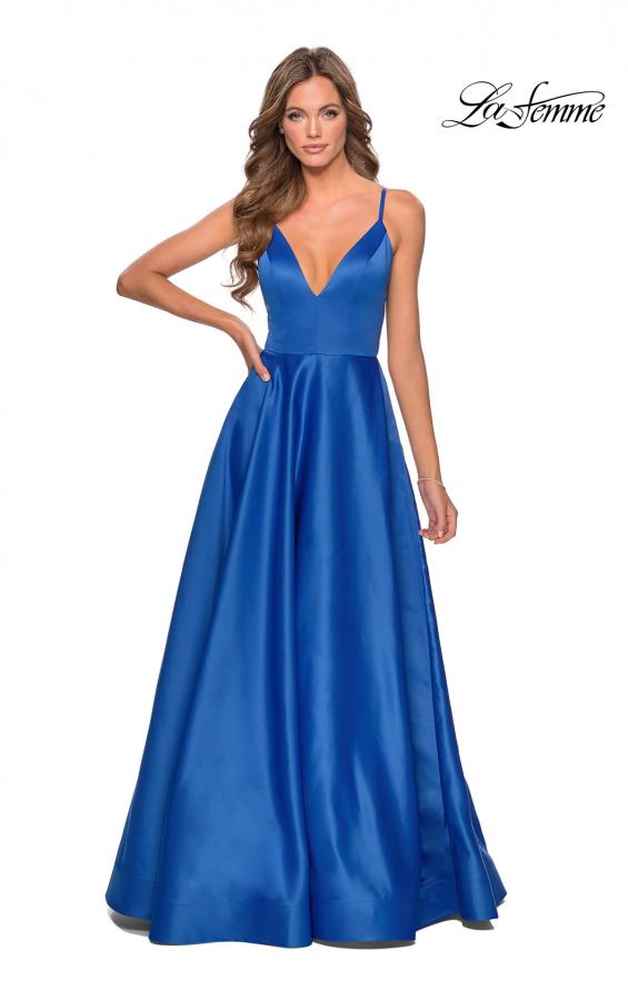 Picture of: V-Neck Satin Prom Dress with Lace Up Back in Royal Blue, Style: 28628, Detail Picture 3