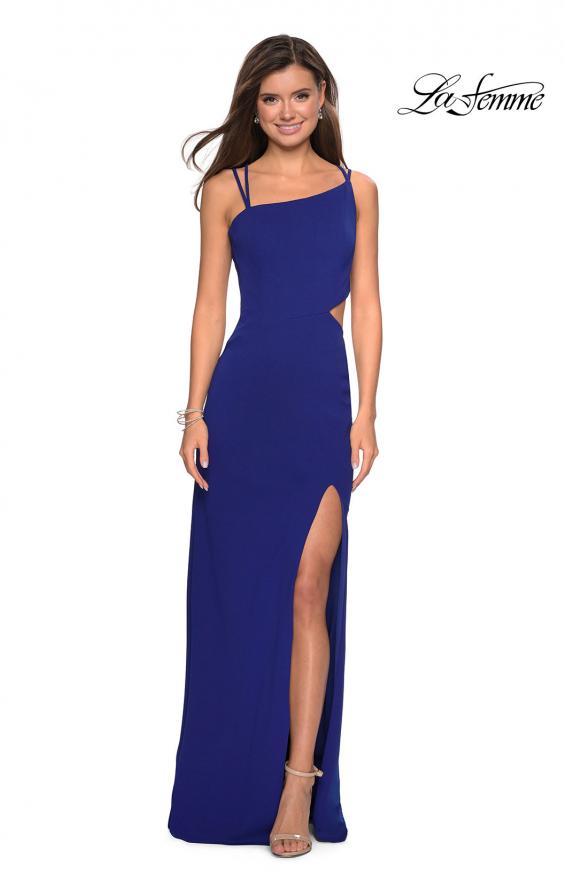 Picture of: Asymmetrical Jersey Prom Dress with Cut Outs in Royal Blue, Style: 27126, Detail Picture 4
