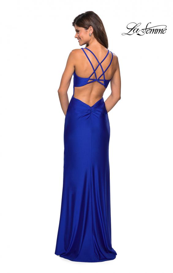 Picture of: Form Fitting Long Jersey Dress with Plunging Neckline in Royal Blue, Style: 27602, Detail Picture 4