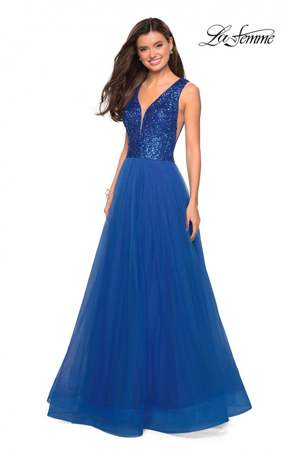 Picture of: sequin Bust A Line Prom Gown with Pockets in Royal Blue, Style: 27336, Detail Picture 5