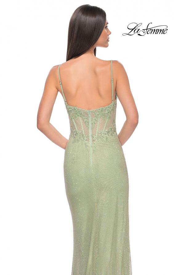 Picture of: Stunning Rhinestone Fishnet Dress with Lace Detail Bodice in Sage, Style: 32236, Detail Picture 9