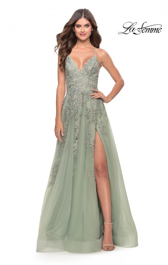 Picture of: Tulle Prom Dress with Lace Detail in Sage, Style: 31503, Detail Picture 1