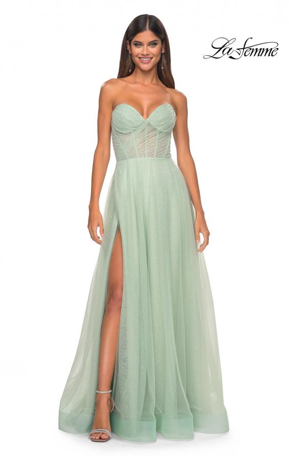 Picture of: Sweetheart Tulle and Rhinestone Prom Dress with Illusion Detail in Sage, Style: 31997, Detail Picture 3