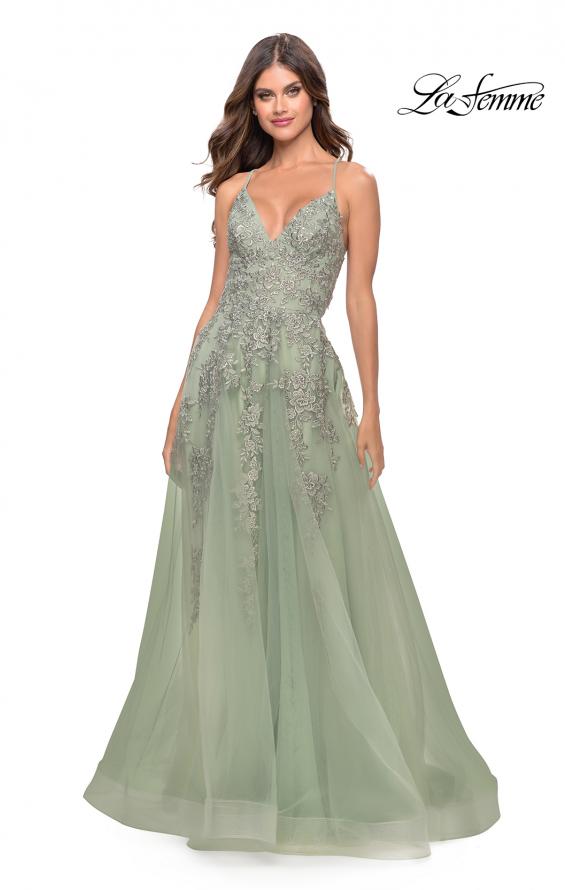 Picture of: Tulle Prom Dress with Lace Detail in Sage, Style: 31503, Detail Picture 7
